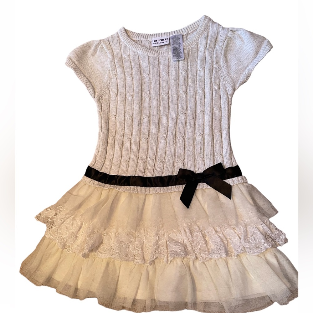 Girls 6X Blueberi Boulevard Long Short Sleeve Sweater with lace ruffles
